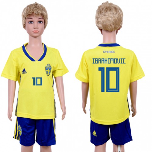 Sweden #10 Ibrahimovic Home Kid Soccer Country Jersey